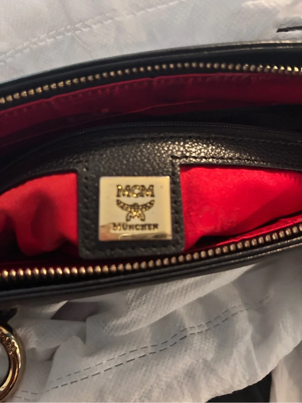 MCM Black Leather Tote with Gold Hardware